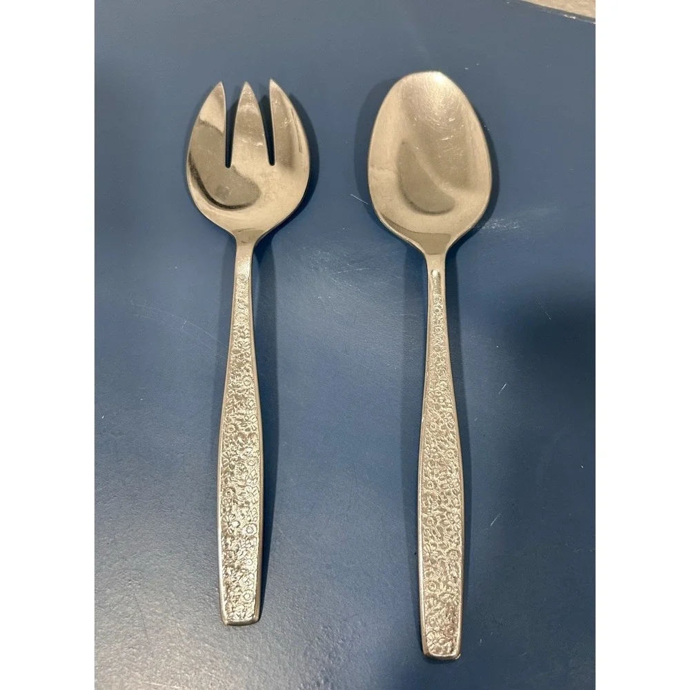 Rogers Co/Stanley Roberts La Spana pattern Stainless Serving Set Floral Embossed